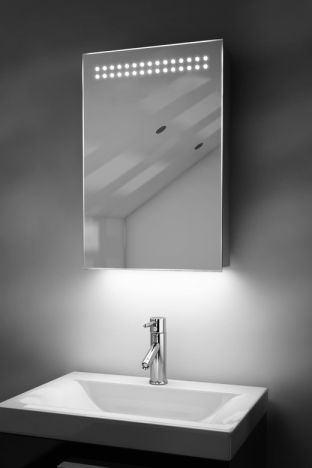 Jewel demister bathroom cabinet with colour change under lighting